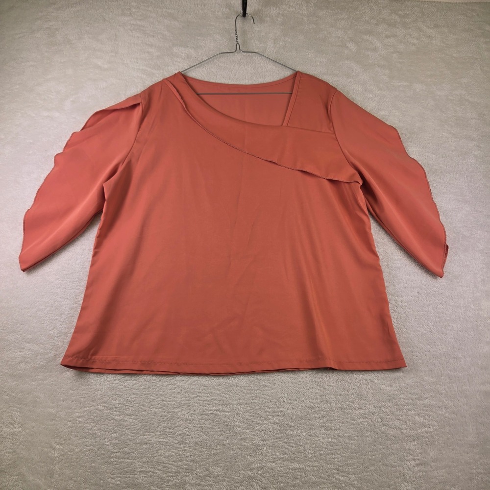 Asymmetric Neckline Tulip Sleeve Blouse Coral Peach XL 3794